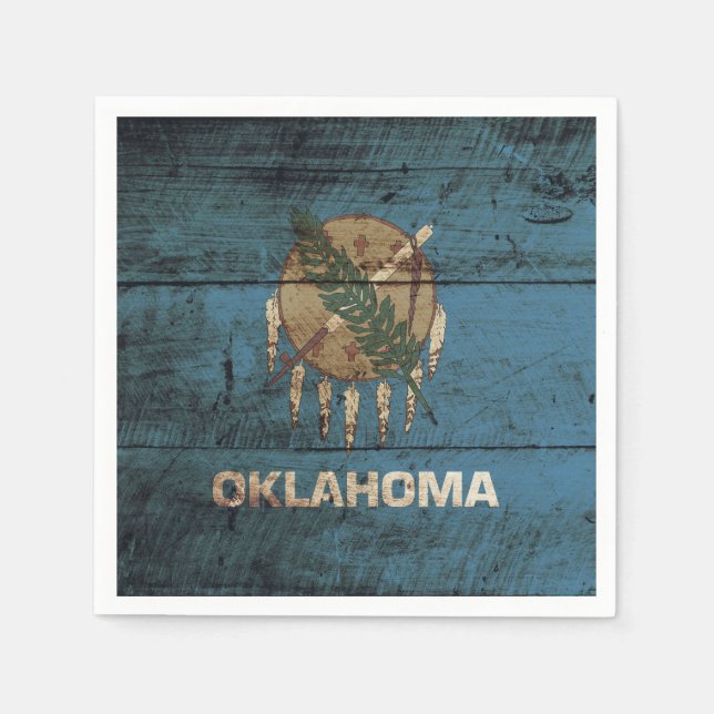 Oklahoma State Flag on Old Wood Grain Napkins (Front)
