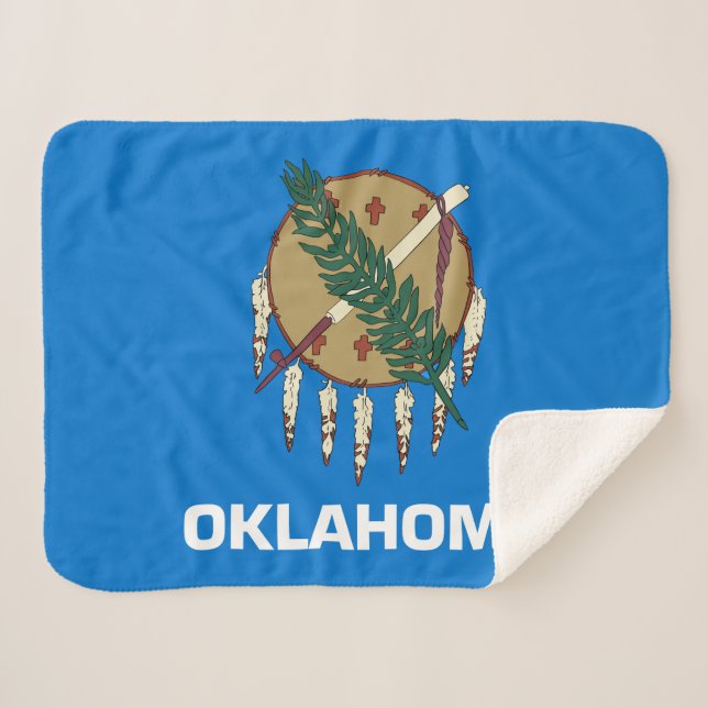 Oklahoma State Flag Print Patriotic Sherpa Blanket (Front (Horizontal))