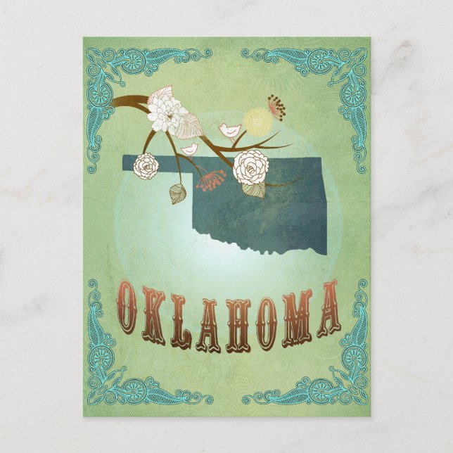 Oklahoma State Map – Green Postcard (Front)