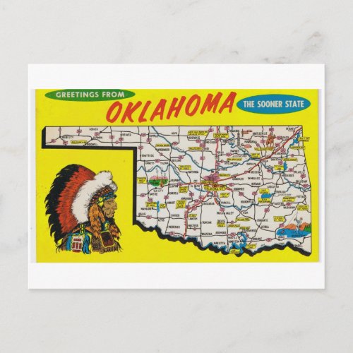 Oklahoma State Map Postcard