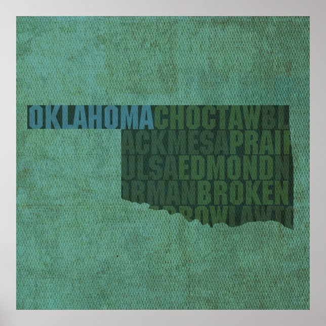Oklahoma State Outline Word Map on Canvas Poster (Front)