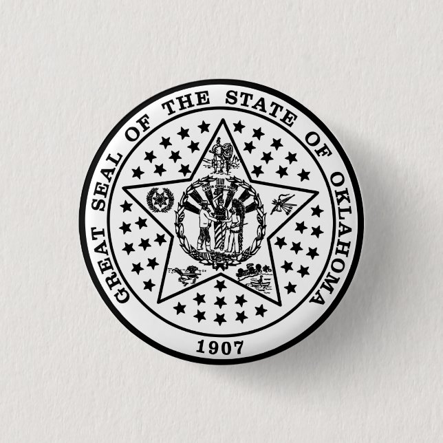 Oklahoma State Seal (black and white) Button (Front)