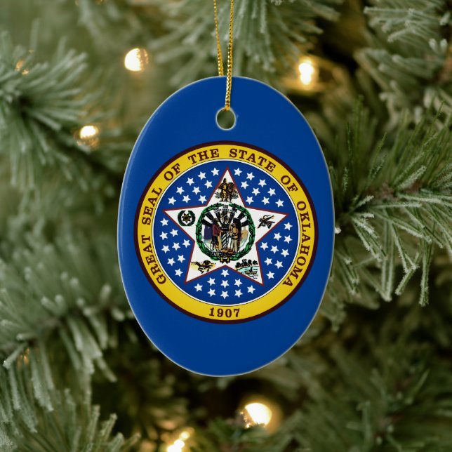 Oklahoma State Seal Ceramic Ornament (Tree)