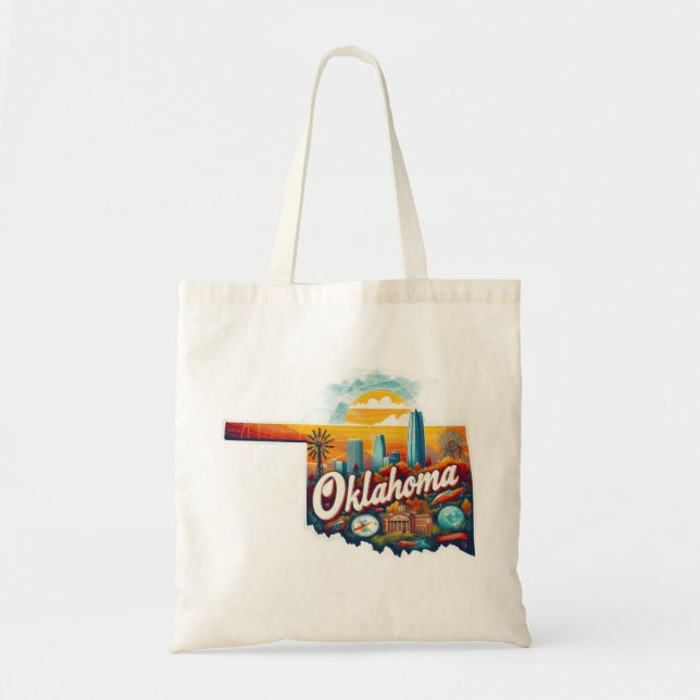 Oklahoma State Sunset Cityscape Tote Bag (Front)