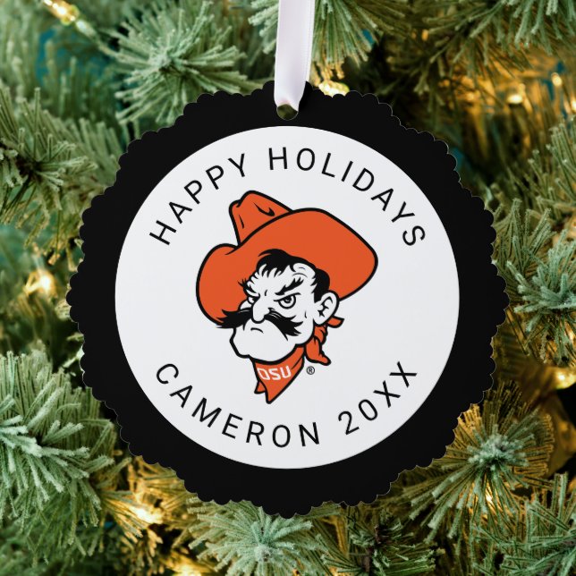 Oklahoma State University | Pistol Pete Face Ornament Card (Insitu (Tree))