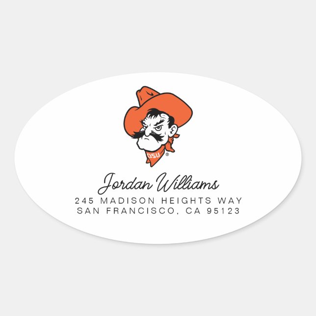 Oklahoma State University | Pistol Pete Face Oval Sticker (Front)
