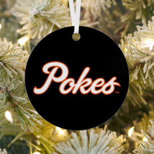 Oklahoma State University Script Pokes Metal Ornament