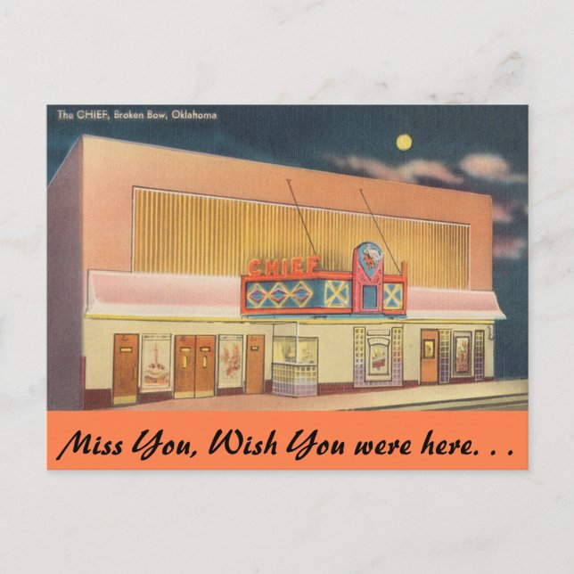 Oklahoma, The Chief Theater, Broken Bow Postcard (Front)
