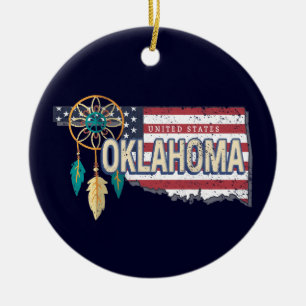 Oklahoma United States Retro Map Vintage USA Ceramic Ornament