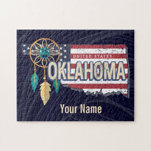Oklahoma United States Retro Map Vintage USA Jigsaw Puzzle