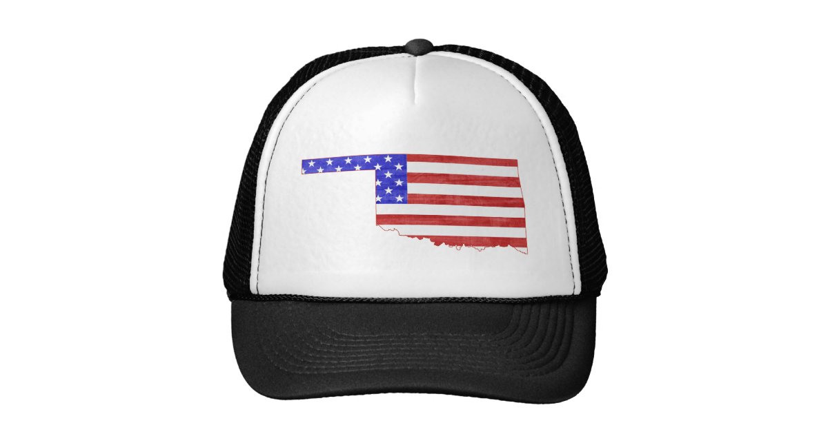 Oklahoma USA flag silhouette state map Trucker Hat | Zazzle
