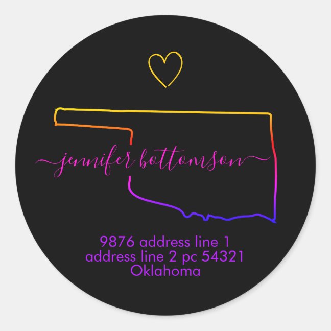 Oklahoma Usa home return address Signature rainbow Classic Round Sticker