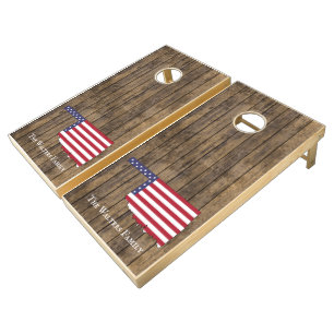 Oklahoma USA Stars Stripes Map Family Name Wood Cornhole Set