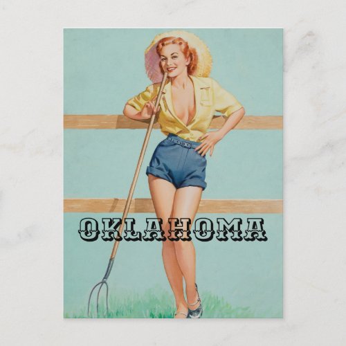 Oklahoma Vintage Pin up girl Postcard