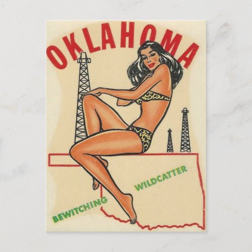 Oklahoma Vintage Pin Up Girl Travel Postcard