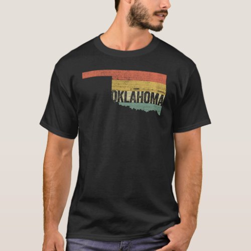 Oklahoma Vintage Retro Sunset Distressed State Map T_Shirt