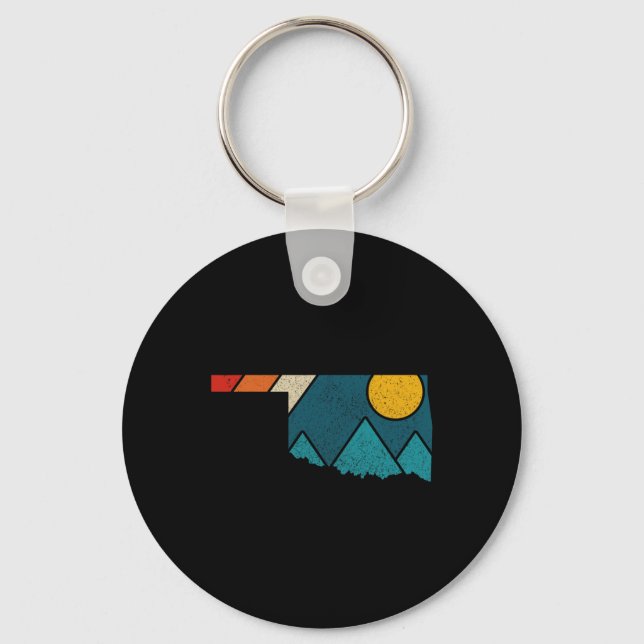 Oklahoma Vintage State Map Mountains Hiking Pride  Keychain (Front)