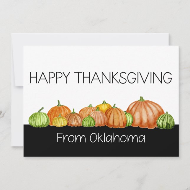 Oklahoma Watercolor pumpkins Thanksgiving Card (Front)