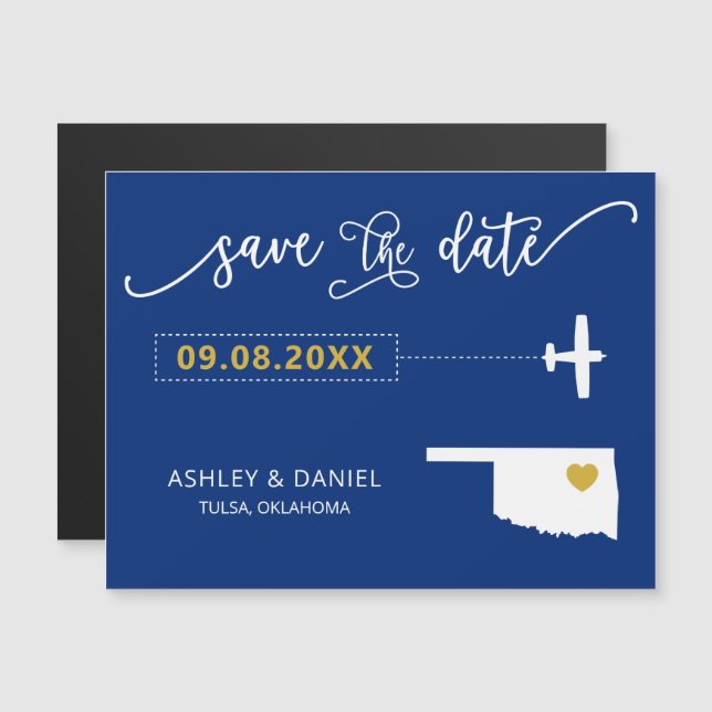 Oklahoma Wedding Save the Date Card, Map Magnetic Invitation (Front/Back)