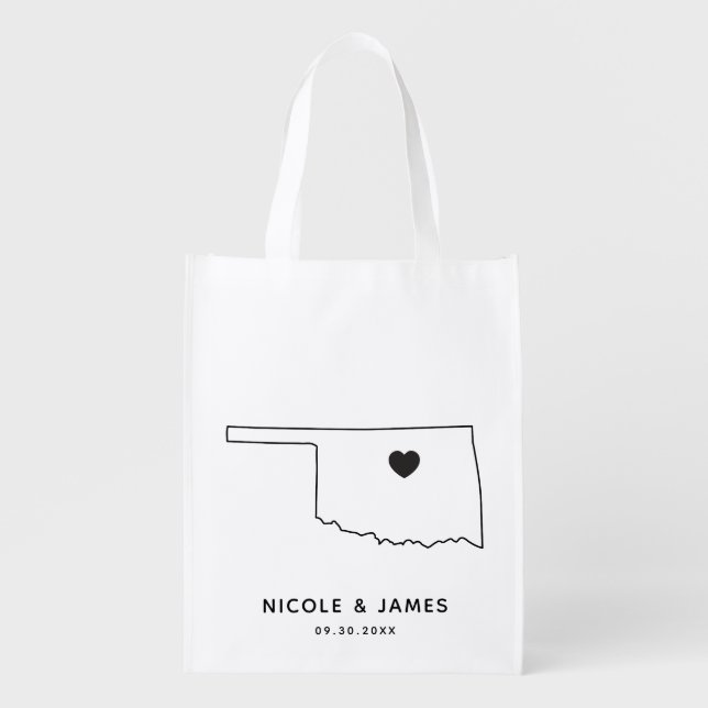 Oklahoma Wedding Welcome Bag Map Tote with Heart (Front)