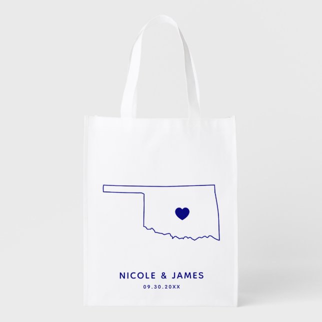 Oklahoma Wedding Welcome Bag Navy Tote with Map (Front)