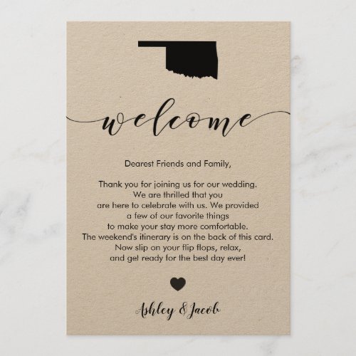 Oklahoma Wedding Welcome Letter  Itinerary Card
