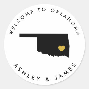 Oklahoma Wedding Welcome Sticker Tag, Black, Gold