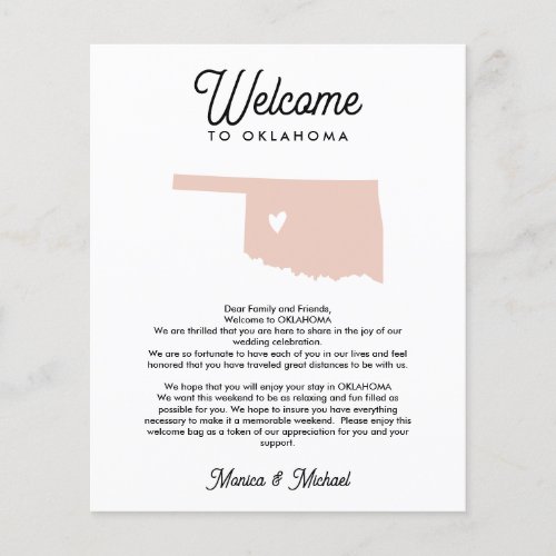 OKLAHOMA Welcome  Letter  Itinerary ANY COLOR