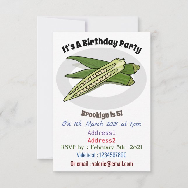 Okra cartoon illustration invitation (Front)