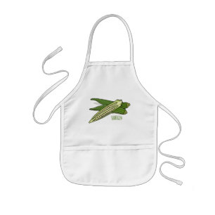Okra cartoon illustration kids' apron