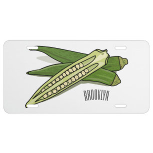Okra cartoon illustration license plate