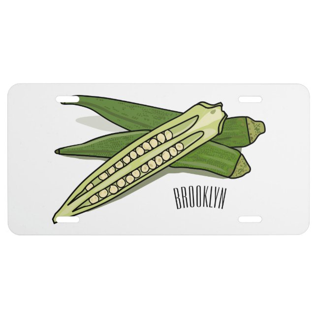 Okra cartoon illustration license plate (Front)