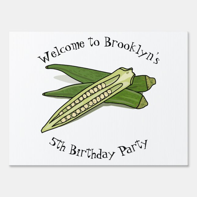 Okra cartoon illustration sign (Front)