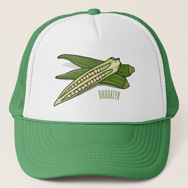 Okra cartoon illustration trucker hat (Front)