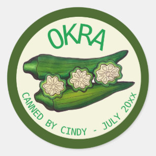 Okra Pods Veggie Vegetable Gumbo Canned Grown By Classic Round Sticker