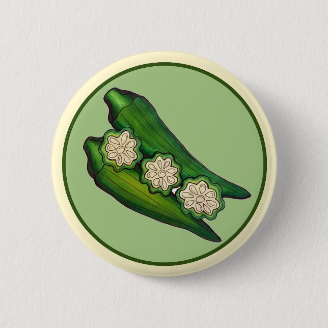 Okra Pods Veggie Vegetable Gumbo Southern Food Button (Front)