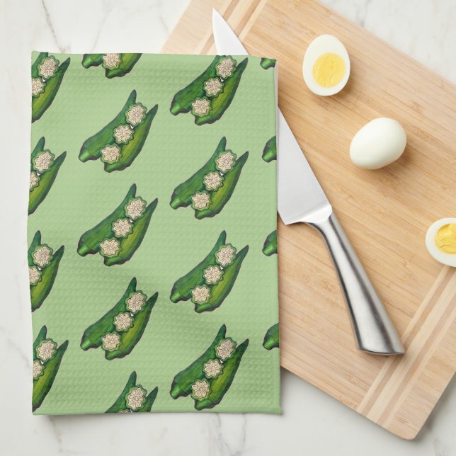 Okra Pods Veggie Vegetable Gumbo Southern Food Kitchen Towel (Quarter Fold)