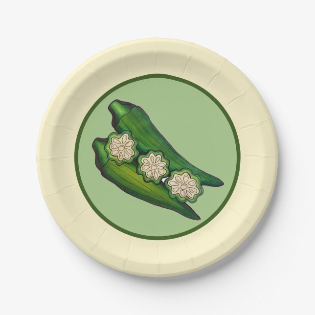 Okra Pods Veggie Vegetable Gumbo Southern Food Paper Plates (Front)