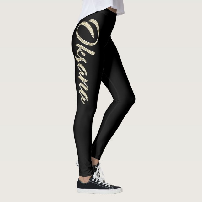 Oksana white gold Handwriting trousers Leggings (Right)