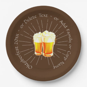 Oktoberfest 20xx Beer Glasses Brown Sunburst 9"  Paper Plates