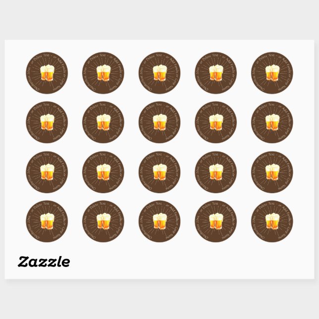 Oktoberfest 20xx Beer Glasses Brown Sunburst  Classic Round Sticker (Sheet)