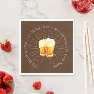 Oktoberfest 20xx Beer Glasses Brown Sunburst Napkins
