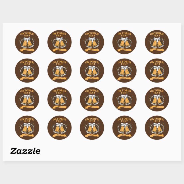 Oktoberfest 20xx Year Steins Brown Beer Party Classic Round Sticker (Sheet)