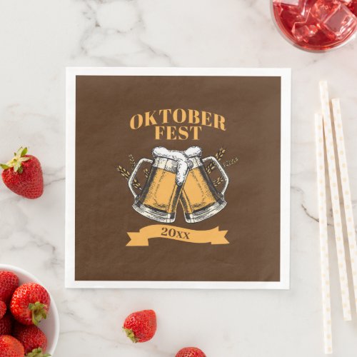 Oktoberfest 20xx Year Steins Brown Beer Party   Paper Dinner Napkins