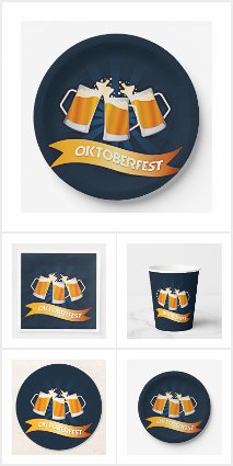 Oktoberfest 3 Steins on Blue Tablesettings