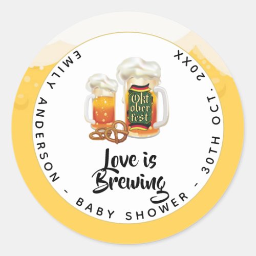 Oktoberfest Baby Shower Baby Is Brewing BEER PRETZ Classic Round Sticker