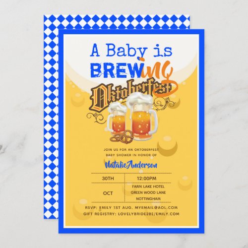 Oktoberfest Baby Shower Baby Is Brewing BEER PRETZ Invitation