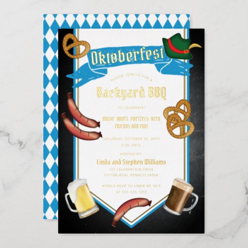 Oktoberfest Bavarian Beer Backyard BBQ Party Foil Invitation