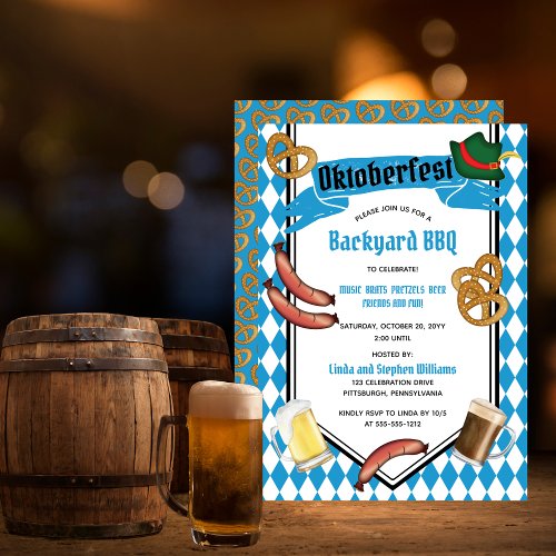 Oktoberfest Bavarian Beer Backyard BBQ Party Invitation