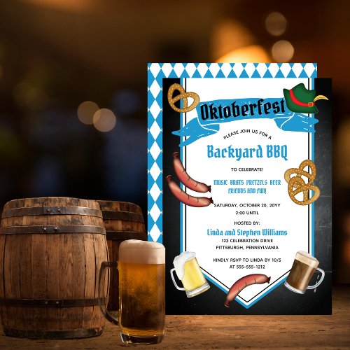 Oktoberfest Bavarian Beer Backyard BBQ Party Invitation